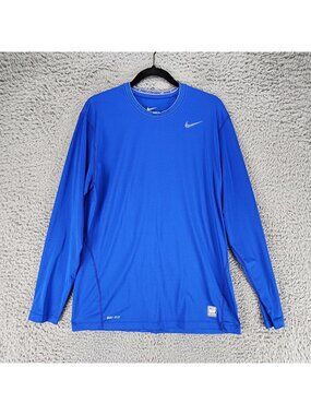 Nike Shirt Mens Large Blue Dri Fit Pro Combat Fitted Long Sleeve Tee